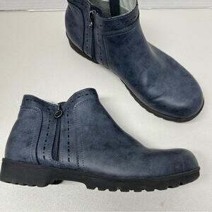 JSport Memory Foam Blue Faux Leather Ankle Boots Women’s 11 Comfort Shoes Flats